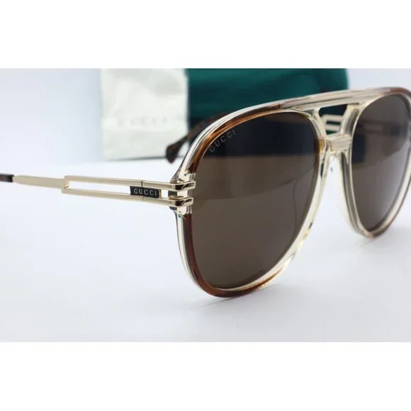 Gucci GG 1104S 002 Aviator Pilot Brown and Gold Sunglasses Brown Lenses NEW - Picture 3 of 6